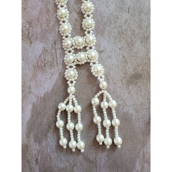 Lot 2 Vintage White Gold Flower Tassel Seed Bead Necklaces Retro Wedding Lei - Picture 11 of 13